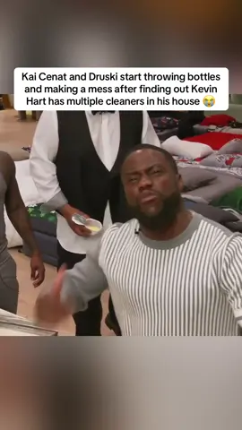 Kai Cenat and Druski start throwing bottles and making a mess after finding out Kevin Hart has multiple cleaners in his house 😭  #kaicenat #druski #viral #fyp #kevinhart 