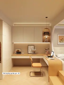 Thiết kế phòng ngủ đẹp 2025 bố trí giường bậc thang kết hợp bàn làm việc có tủ áo kịch trần 😘 #noithatphongngu #decorphongngu #noithatbhcom 