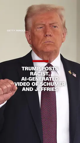 President Donald Trump shared a racist video on social media, which appears to be AI-generated, depicting House Minority Leader Hakeem Jeffries wearing a sombrero and a mustache and Senate Minority Leader Chuck Schumer speaking in a fake voice. Jeffries and Schumer met with Trump just hours before at the White House to discuss a looming government shutdown. #cnn #news 