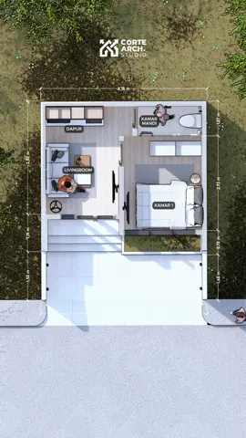 Compact living made simple 💛 Rumah 5x6 dengan layout fungsional & nyaman. 👉 Tertarik bikin desain serupa? Konsultasi bareng Corte Arch yuk!