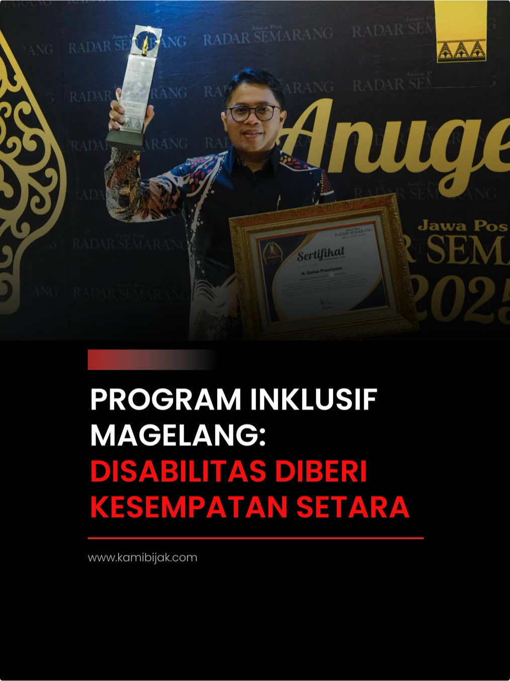 Wali Kota Magelang Damar Prasetyono penuhi janji, mewujudkan Kota Magelang yang inklusif. Kota yang memanusiakan manusia. Kota yang ramah terhadap seluruh penduduk, termasuk kepada mereka dari kelompok rentan. #Magelang #walikota #inklusif #disabilitas #kamibijakid