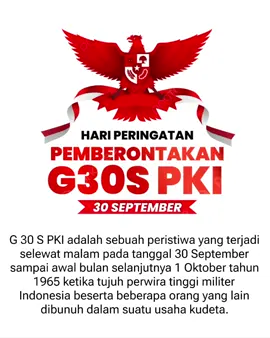 Peristiwa G30S/PKI adalah usaha kudeta yang terjadi pada malam 30 September hingga 1 Oktober 1965, yang dipimpin oleh Letkol Untung dari pasukan Cakrabirawa dan melibatkan Partai Komunis Indonesia (PKI). Tujuan gerakan ini adalah menggulingkan pemerintahan Presiden Soekarno, menyingkirkan perwira tinggi TNI AD, dan mengubah ideologi Indonesia menjadi komunis. Peristiwa ini menyebabkan gugurnya tujuh jenderal dan satu perwira, yang kemudian dikenal sebagai pahlawan revolusi dan dimakamkan di Taman Makam Pahlawan Kalibata.  Latar Belakang Konflik Ideologi: G30S/PKI terjadi karena pertentangan antara PKI dengan kelompok nasionalis, serta adanya isu kesehatan Presiden Soekarno yang menimbulkan kecemasan di kalangan PKI.  Upaya Kudeta: PKI dituduh menjadi dalang utama dari gerakan ini, bertujuan untuk merebut kekuasaan, mengubah ideologi negara menjadi komunis, dan menghancurkan basis kekuatan TNI.  Peran DN Aidit: Pemimpin PKI terakhir, D.N. Aidit, dituding sebagai penggerak utama gerakan ini dan berusaha menggalang dukungan masyarakat untuk mendukung PKI.  Dampak Peristiwa ini menjadi pukulan berat bagi PKI dan membuka jalan bagi konsolidasi kekuasaan Orde Baru di bawah Soeharto.  G30S PKI kemudian menjadi pengingat akan pentingnya menjaga persatuan dan kesatuan bangsa Indonesia.  #g30spki #sejarah #republikindonesia