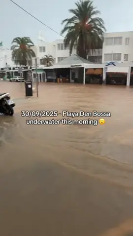 After a heavy night of rain playa den bossa is underwater 😮 #playadenbossa #ibiza #floods #weather 