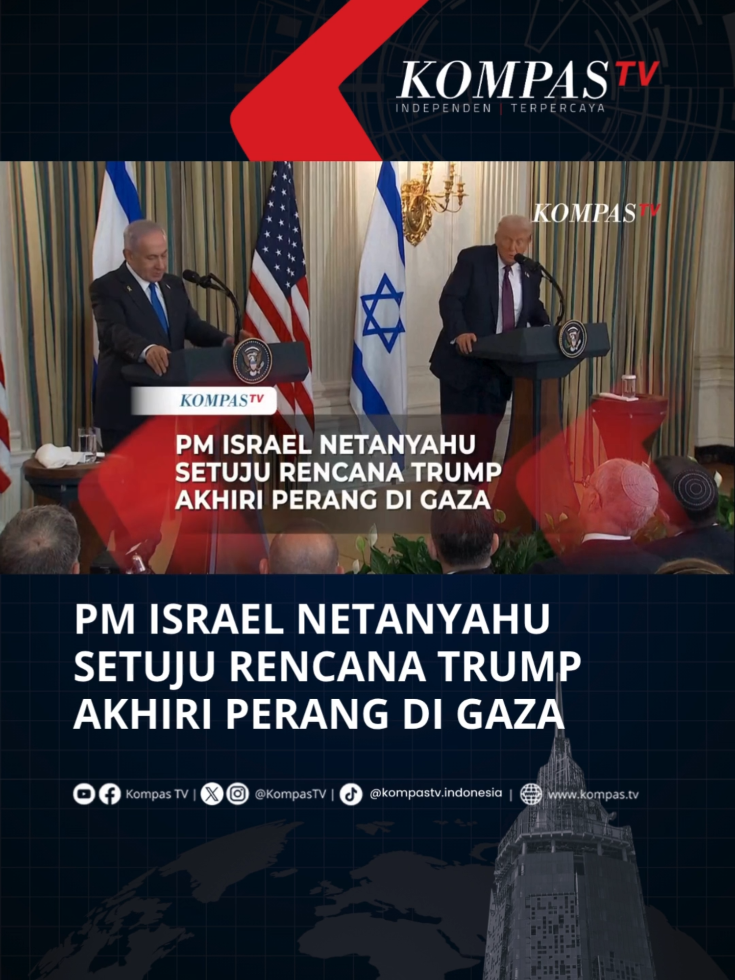 Perdana Menteri (PM) Israel, Benjamin Netanyahu menyetujui rencana Presiden AS Donald Trump untuk mengakhiri perang di Gaza, Palestina. Namun, Netanyahu mengancam akan melakukan tindakan sepihak jika Hamas menolak rencana Trump untuk mengakhiri perang di Gaza.  Bagaimana pendapatmu?  Simak video selengkapnya dan dapatkan berita terkini lainnya di www.kompas.tv serta youtube.com/kompastv #TikTokBerita #SOROTKompasTV