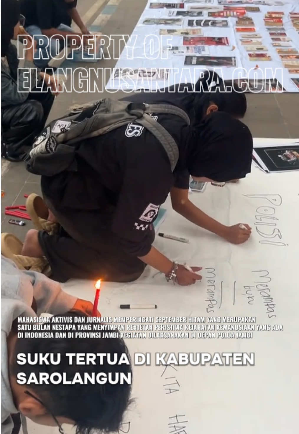 MAHASISWA AKTIVIS DAN JURNALIS MEMPERINGATI SEPTEMBER HITAM YANG MERUPAKAN SATU BULAN NESTAPA YANG MENYIMPAN RENTETAN PERISTIWA KEJAHATAN KEMANUSIAAN YANG ADA DI INDONESIA DAN DI PROVINSI JAMBI KEGIATAN DILAKSANAKAN DI DEPAN POLDA JAMBI @Polda Jambi @KEJATI JAMBI @HeadlineSriwijaya.com 