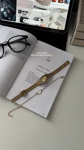 perfect match: classy watch & heart bracelet!✨💫 #watch #goldwatch #watchwithbracelet #accessories #wristaccessories 