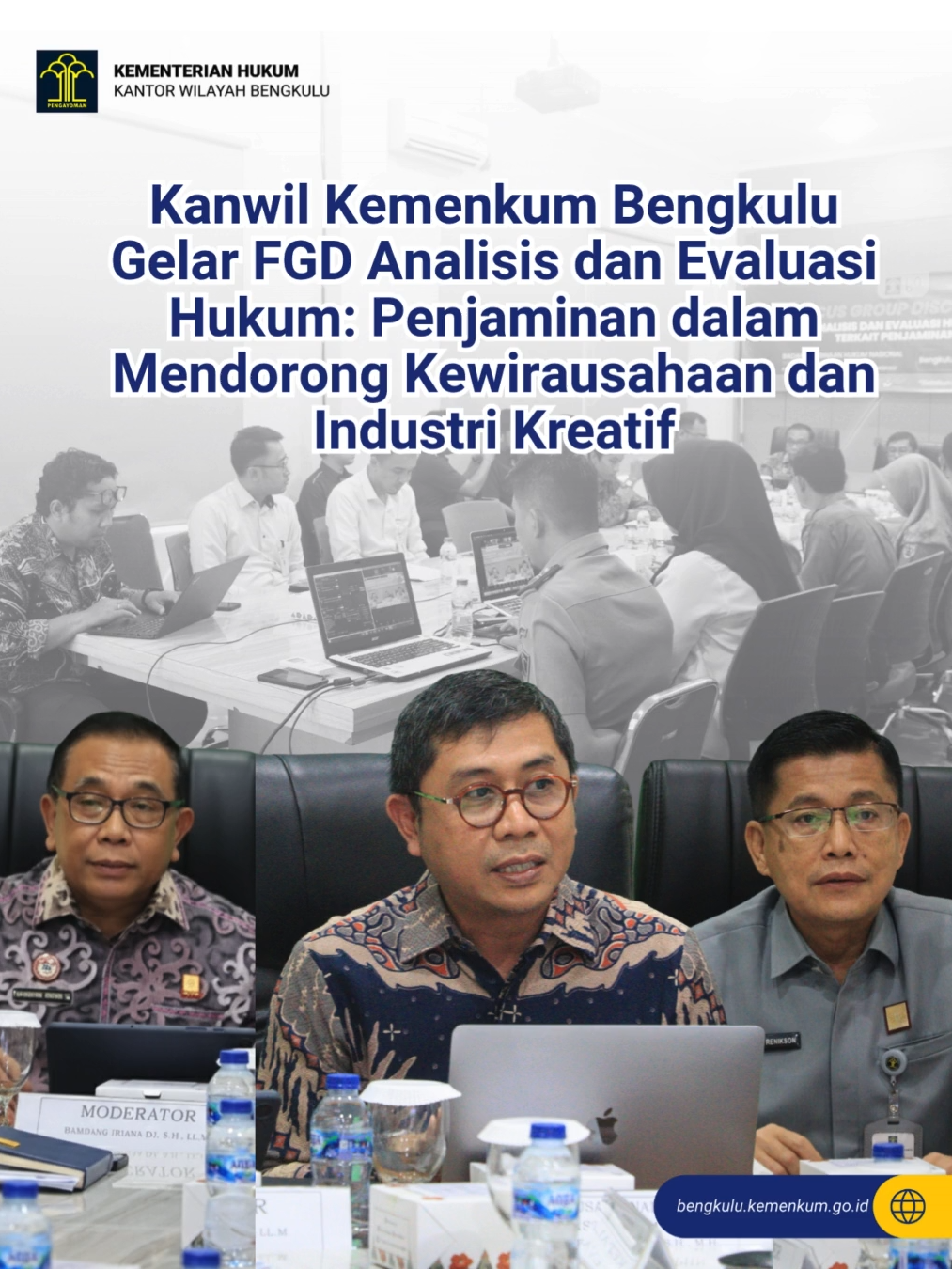 Kanwil Kemenkum Bengkulu Gelar FGD Analisis dan Evaluasi Hukum: Penjaminan dalam Mendorong Kewirausahaan dan Industri Kreatif Bengkulu – Kantor Wilayah Kementerian Hukum Bengkulu bersama Badan Pembinaan Hukum Nasional (BPHN) menyelenggarakan Focus Group Discussion (FGD) bertajuk “Analisis dan Evaluasi Hukum Terkait Penjaminan dalam Mendorong Kewirausahaan dan Mengembangkan Industri Kreatif (Asta Cita ke-3)”. Kegiatan ini berlangsung di Ruang Rapat Fatmawati Kanwil Kemenkum Bengkulu dan diikuti oleh peserta secara luring maupun daring dari berbagai daerah (30/09/2025). FGD dibuka oleh Bambang Iriana DJ, S.H., LL.M., Analis Hukum Ahli Utama BPHN selaku moderator, kemudian dilanjutkan dengan sambutan Tongam Renikson Silaban, S.H., M.H., Kepala Divisi Peraturan Perundang-undangan dan Pembinaan Hukum Kanwil Kemenkum Bengkulu. Ia menegaskan pentingnya forum ini sebagai wadah untuk mengkaji efektivitas peraturan perundang-undangan yang berdampak langsung pada UMKM dan industri kreatif. Sambutan kedua disampaikan oleh Dr. Arfan Faiz Muhlizi, S.H., M.H., Kepala Pusat Analisis dan Evaluasi Hukum BPHN. Dalam arahannya, ia menekankan bahwa kegiatan ini merupakan bagian dari implementasi Asta Cita ke-3 Presiden RI, yakni mempercepat pembangunan ekonomi yang inklusif dan berkelanjutan. Menurutnya, kepastian hukum dalam penjaminan menjadi kunci untuk menciptakan iklim usaha yang sehat dan mendukung tumbuhnya industri kreatif. Pada sesi materi, Kepala Dinas Koperasi dan UKM Provinsi Bengkulu, Karmanto, M.Pd., memaparkan kondisi UMKM di Bengkulu yang mencapai 188.316 unit, di mana sekitar 50% di antaranya belum memiliki legalitas usaha. Ia menyoroti keterbatasan akses pembiayaan serta lemahnya pemahaman manajemen risiko sebagai tantangan utama yang perlu segera diatasi. Materi berikutnya disampaikan oleh Randy Leonardus Nababan, Kepala Kantor PT Jamkrindo Provinsi Bengkulu. Ia menjelaskan peran Jamkrindo sebagai lembaga penjamin yang mendukung UMKM dalam memperoleh akses permodalan, baik finansial maupun non-finansial, guna mengatasi kendala agunan yang kerap dihadapi pelaku usaha kecil. Dalam sesi diskusi, Bank Bengkulu menambahkan bahwa regulasi mengenai Kredit Usaha Rakyat (KUR) sering terkendala oleh adanya pinjaman komersial atau pinjaman online yang belum diselesaikan oleh nasabah. Hal ini membatasi ruang gerak perbankan dalam menyalurkan pembiayaan bagi UMKM. Pertanyaan kritis juga muncul dari peserta, di antaranya terkait syarat agunan KUR yang dianggap masih menyulitkan pelaku usaha. Acara ditutup dengan pemaparan singkat oleh Oliver Sitanggang, Ketua Pokja Analisis dan Evaluasi Hukum Provinsi Bengkulu, yang menyampaikan hasil evaluasi terhadap lima Peraturan Daerah terkait swasembada energi. FGD berjalan dengan lancar dan produktif, menghasilkan diskusi yang konstruktif antara pemerintah pusat, daerah, perbankan, serta lembaga penjamin. Melalui forum ini, diharapkan terjalin sinergi lintas sektor untuk memperkuat landasan hukum yang mendukung UMKM dan industri kreatif, sekaligus memastikan adanya regulasi yang efektif, jelas, dan berpihak pada pengembangan kewirausahaan. (HUMAS PASTI PADEK) #KementerianHukum #KemenkumRI #KemenkumBengkulu #KanwilKemenkumBengkulu #PASTIPADEK #LayananHukumMakinMudah #SetahunBerdampak #Zulhairi