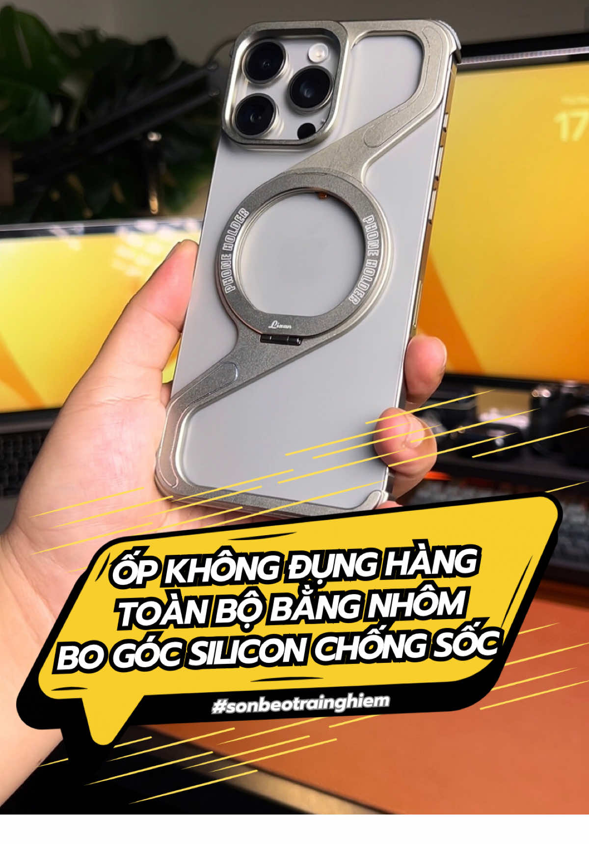 Ốp không đụng hàng. Toàn bộ làm bằng nhôm liên kết chốt khoá. Bo góc silicon giảm chấn. Dùng cực kỳ hay. #sonbeotrainghiem #opiphone 
