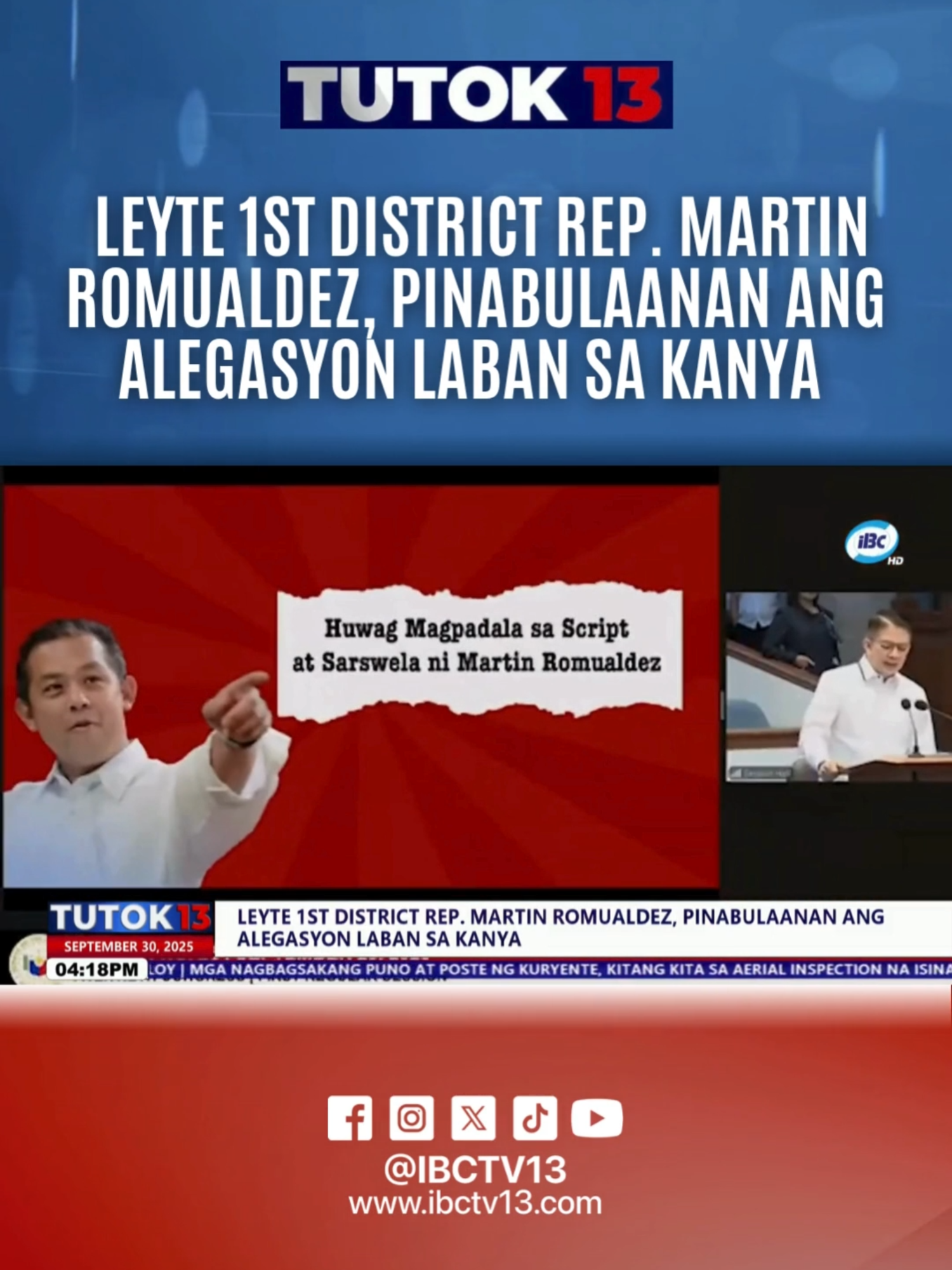 #Tutok13 | Sa Kamara naman, iginiit ni dating House Speaker Martin Romualdez ang kahandaan niyang makipagtulungan sa anumang imbestigasyon para mabigyang-linaw ang mga akusasyon laban sa kaniya kaugnay ng kontrobersya ng flood control projects. #IBCTV13 #FYP #Reels #foryourepage