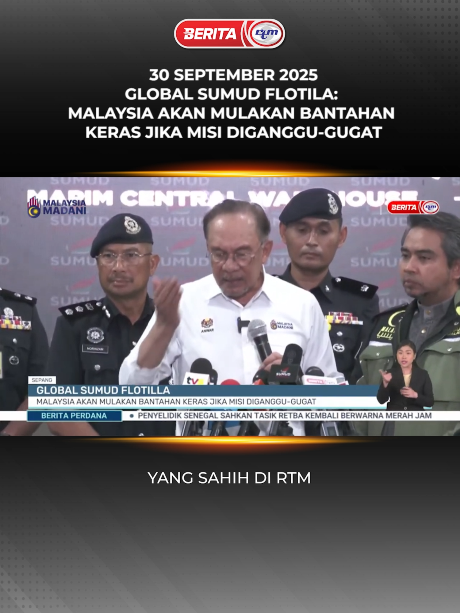 GLOBAL SUMUD FLOTILA: MALAYSIA AKAN MULAKAN BANTAHAN KERAS JIKA MISI DIGANGGU-GUGAT #RTM #BeritaRTM #MalaysiaMadani #TaatSetia #beritaditiktok #BersamaMALAYSIAKU #RancakkanMADANI #MADANIBekerja