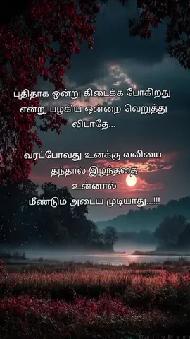 புதிதாக ஒன்று கிடைக்க போகிறது என்று பழகிய ஒன்றை வெறுத்து விடாதே... வரப்போவது உனக்கு வலியை தந்தால் இழந்ததை உன்னால் மீண்டும் அடைய முடியாது...!!!#yyyyyyyyyyyyyyyyyy #100k #viraltiktok #fypシ 