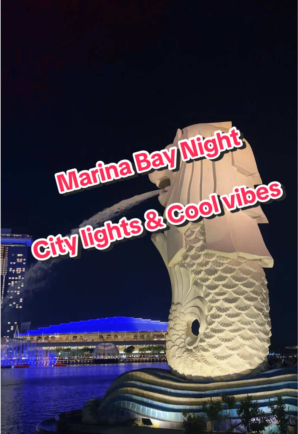 Marina bay sands by night ✨ City lights & cool vibes When night falls, Merlion Park transforms into Singapore’s glowing playground  The Merlion’s “on duty,” spitting water like a fountain superstar 😂 Boats glide by like they’re on a red carpet , lights dance on the river, and people gather to enjoy the lively night vibes 🎶🌃 And then comes the grand finale — the light & water show, painting the night sky with colors and music. Pure magic! #merlionpark #marinabaysands #nightlight #singapore #travelsingapore 
