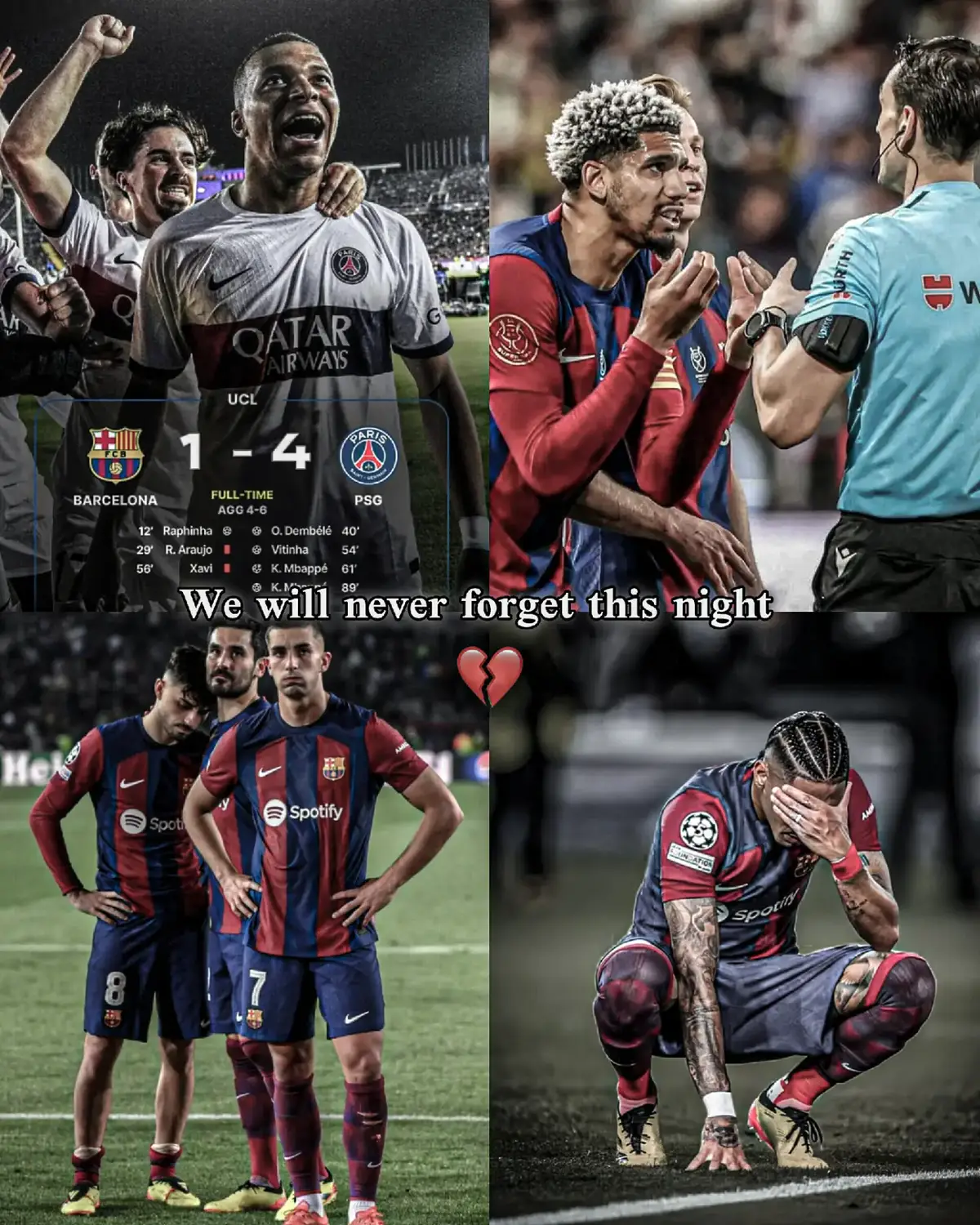 The 2024 match between Barcelona and Paris Saint-Germain was part of the Champions League quarterfinals second leg, where Paris Saint-Germain won 4-1 against Barcelona. However, Barcelona had won the first leg 3-2, meaning Paris Saint-Germain advanced to the semifinals with an aggregate score of 6-5. Match Details: - Date: April 16, 2024 - Stadium: Olympic Stadium Lluís Companys in Barcelona - Score: Paris Saint-Germain 4, Barcelona 1 Advancement: - Paris Saint-Germain advanced to the semifinals of the Champions League after winning with an aggregate score of 6-5 against Barcelona. Revenge: - It seems Barcelona is looking to avenge their loss against Paris Saint-Germain, especially after the recent defeat. The Catalan team will be keen to deliver a strong performance and secure a win in the upcoming match. #fcbarcelona #psg #news #championsleague #lamineyamal 