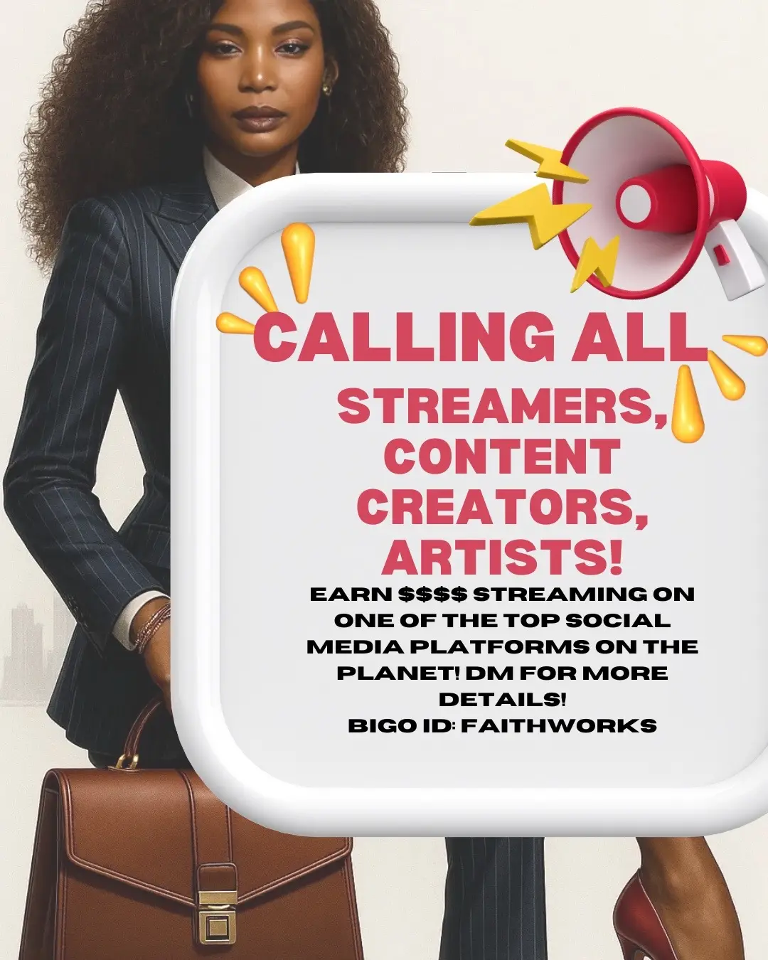 Turn your passion into purpose! Earn $$$$ streaming on one of the top social media platforms on the planet! Dm for more details! Bigo id: faithworks Programs for creators with a huge following sign up here!: https://slink.bigovideo.tv/sfnQXF Programs for microinfluencers, sign up here!: https:// slink.bigovideo.tv/TkS6aq #streamercommunity #streamerjobs #contentcreatorjobs #influencerjobsonline