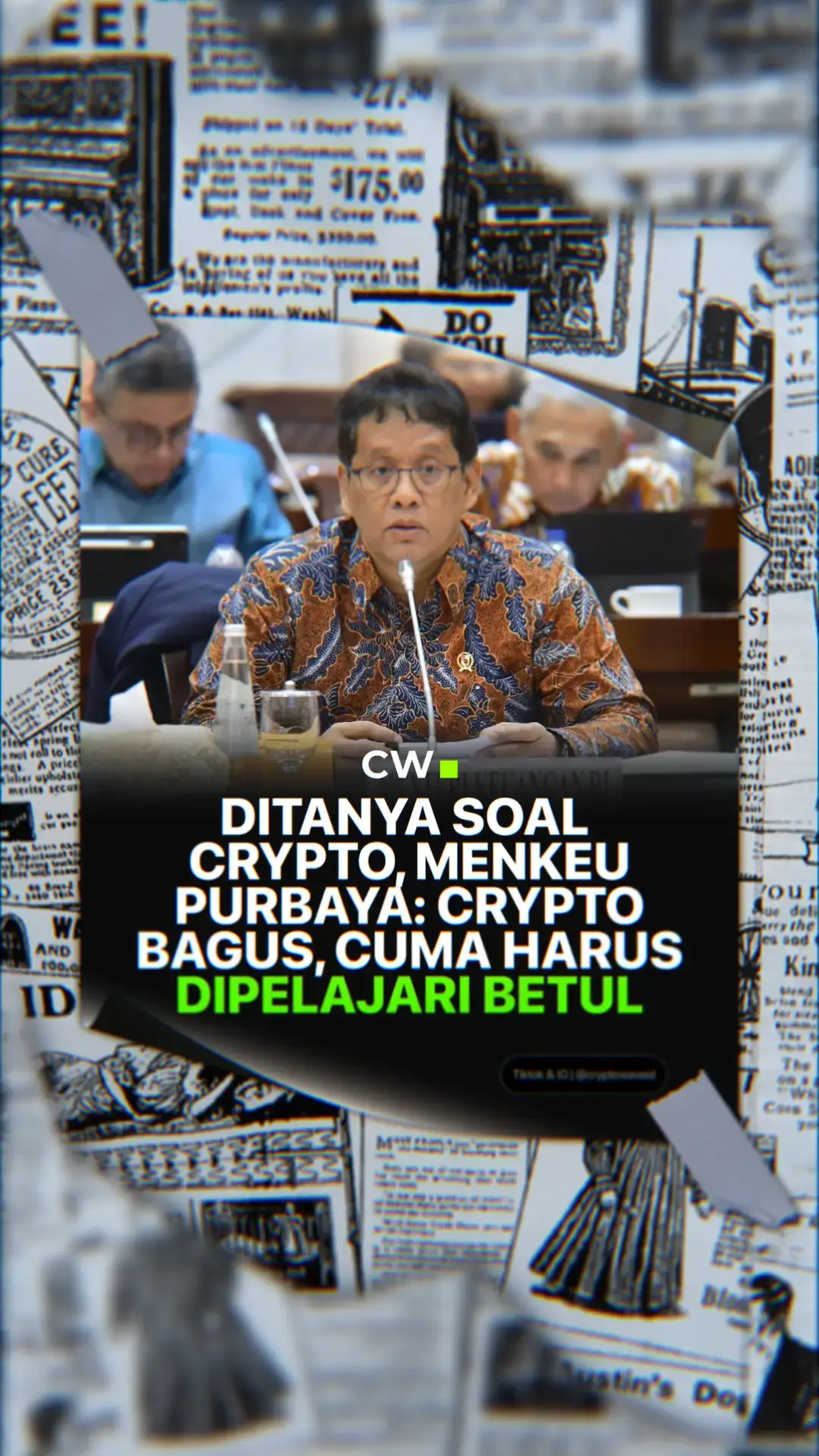 Menkeu Purbaya Sarankan Gen Z Kuasai Analisa dan Makroekonomi Sebelum Masuk ke Crypto.  Menteri Keuangan RI, Purbaya Yudhi Sadewa, menanggapi tren maraknya generasi muda Indonesia, khususnya Gen Z, yang mulai berani berinvestasi di aset kripto.  Ia menilai langkah ini positif, namun tetap membutuhkan pemahaman mendalam agar tidak sekadar ikut tren.  “Bagus untuk berani untuk investasi, bagus saya pikir, cuman pelajari betul teori-teorinya.  Crypto itu apa, yang paling penting kalau crypto kan yang nggak pendek.  Anda mesti ngerti teknikalnya seperti apa kalau mau berhasil di sana,” ujar Purbaya.  Ia menekankan bahwa kripto bukan instrumen instan, sehingga generasi muda perlu memahami teknik analisa jangka pendek maupun jangka panjang.  “Terus ngerti juga teknik analisa yang jangka pendek.  Terus kalau jangka panjang, anda bisa lihat juga makro ekonomi seperti apa,” tambahnya.  Menurut Purbaya, aset kripto sangat dipengaruhi oleh dinamika global, terutama kebijakan ekonomi Amerika Serikat. “Karena crypto pada dasarnya dipengaruhi oleh gerakan makro ekonomi, utamanya di Amerika,” tegasnya.  Fenomena Gen Z yang semakin aktif dalam investasi digital memang tercermin dari meningkatnya adopsi platform exchange dan edukasi keuangan di Indonesia.  Namun, Purbaya mengingatkan bahwa keberhasilan investasi tidak hanya ditentukan oleh keberanian, tetapi juga disiplin analisa dan pemahaman konteks ekonomi dunia. #cryptowave #crypto #menkeu #purbaya 