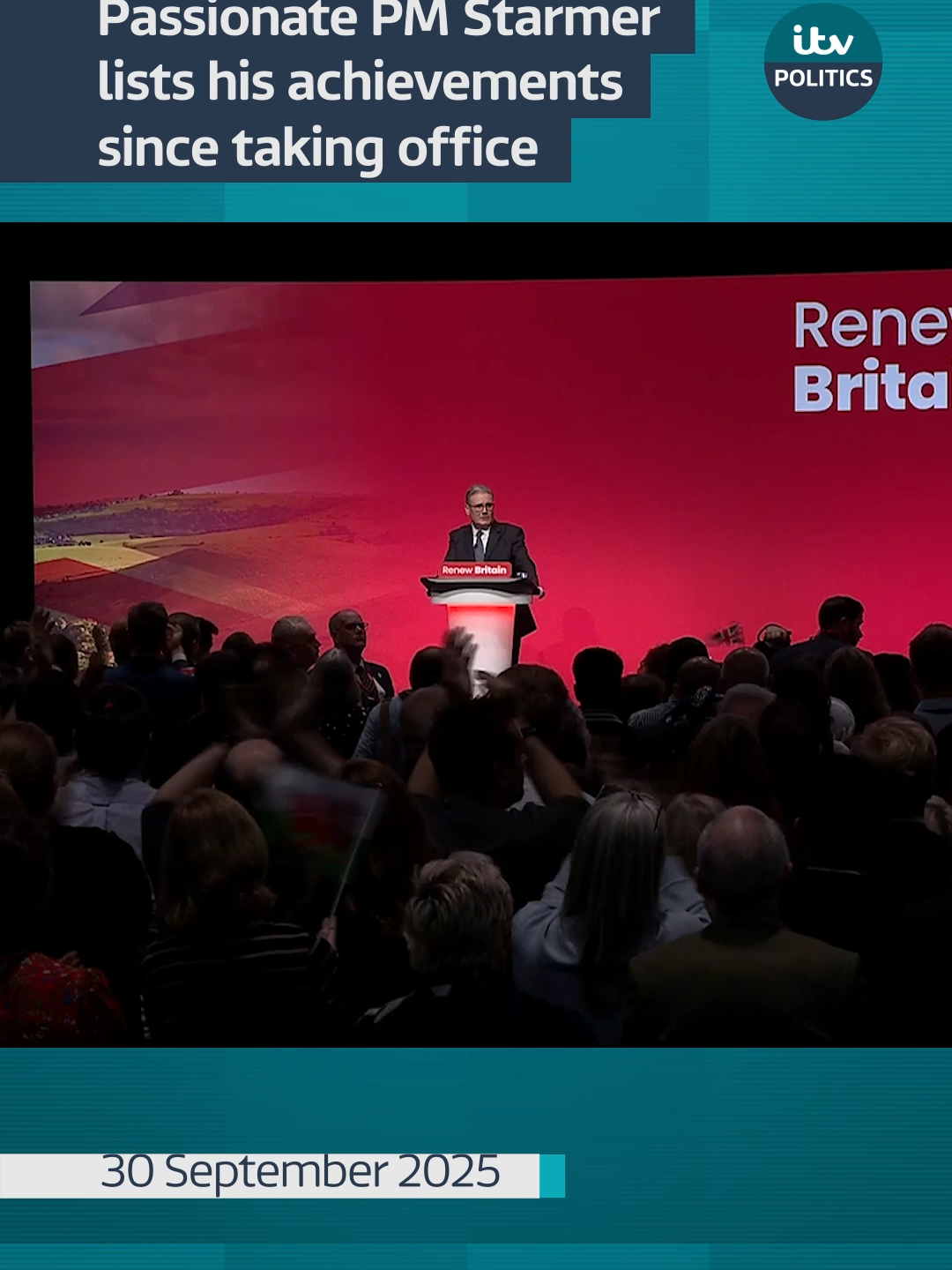Prime Minister Keir Starmer lists his achievements since taking office while delivering his speech at @uklabour conference #politics @itvnews