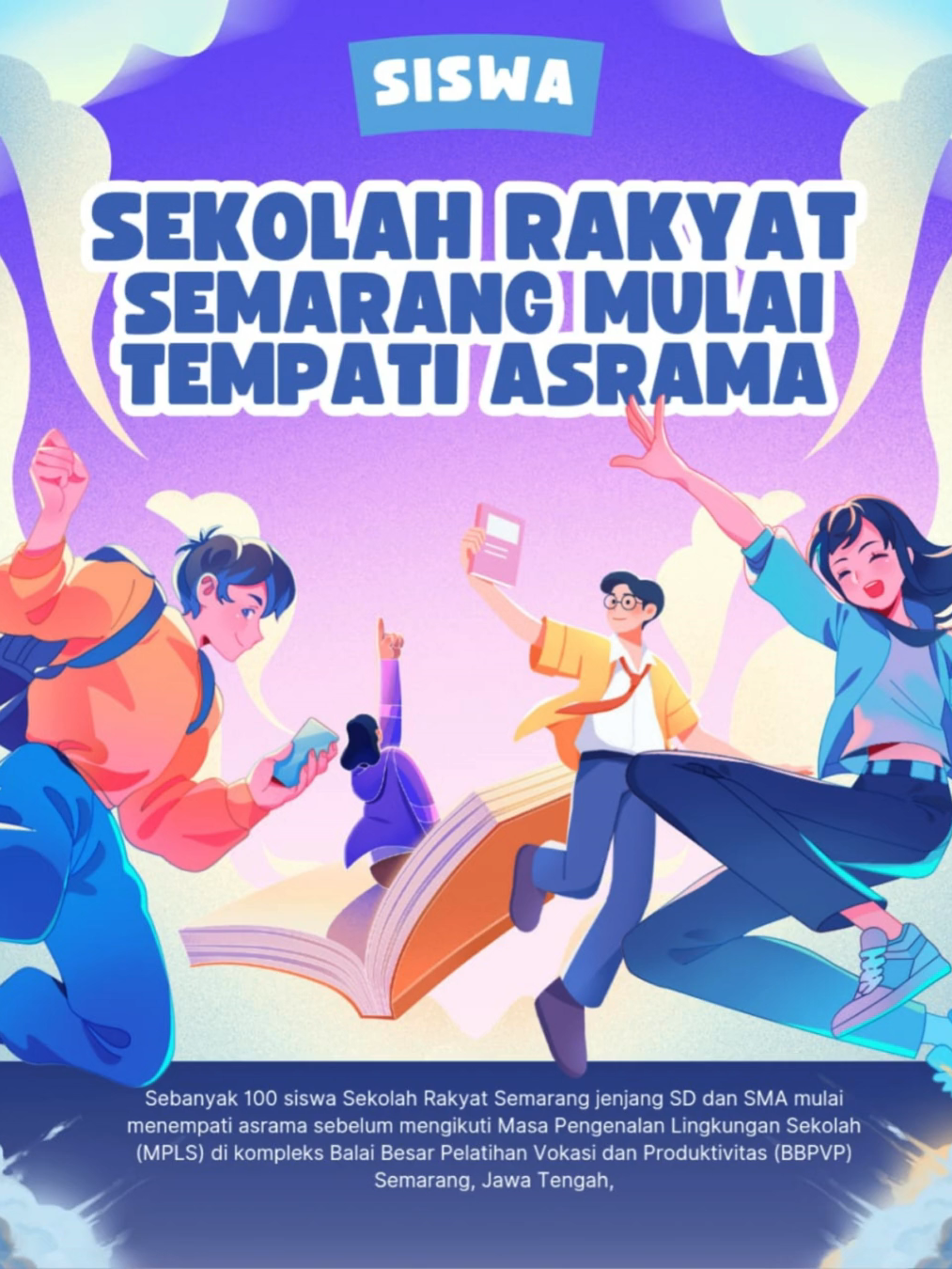 Siswa Sekolah Rakyat Semarang Memasuki Asrama Baru Di Sekolah Rakyat Terintegrasi 45 Semarang, 100 siswa baru dari jenjang sekolah dasar dan menengah atas resmi menempati asrama dengan pendampingan orang tua pada hari pertama. Mereka menjalani rangkaian kegiatan mulai dari pemeriksaan kesehatan hingga penguatan karakter untuk adaptasi di lingkungan baru. Dalam visi Presiden Prabowo untuk mencetak generasi mandiri dan berkarakter, sekolah ini menerapkan sistem berbasis asrama dengan jadwal kunjungan orang tua setiap dua minggu, meskipun ada kelonggaran dua hari awal. Rutinitas harian mencakup bangun pagi, beribadah, olahraga, sarapan bergizi, dan kegiatan belajar hingga sore, selaras dengan tujuh kebiasaan anak Indonesia hebat untuk membangun pribadi tangguh dan peduli sosial. #SekolahRakyatMaju