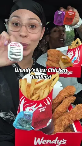 @Wendy’s New Chicken Tenders and 6 New Sauces! Wendy’s Nuggets Still Better? #wendys #chickentenders #foodreview #fastfood #fyp 
