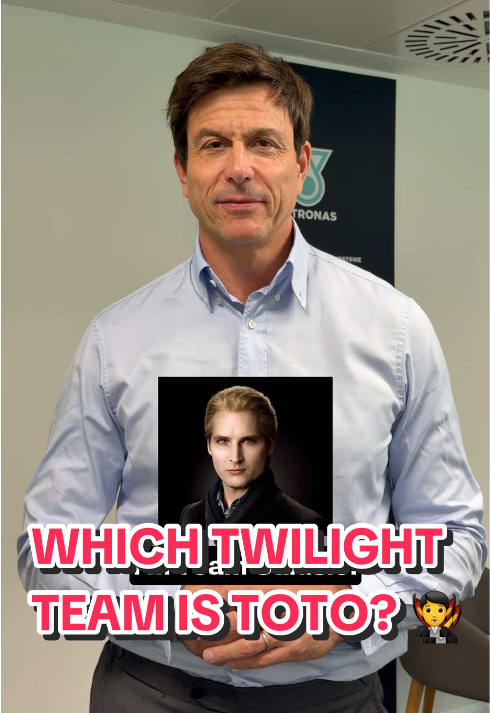 Asking the Boss an important question for the 20th anniversary of Twilight 😉 #totowolff #twilight #f1 #carlislecullen #twilightsaga