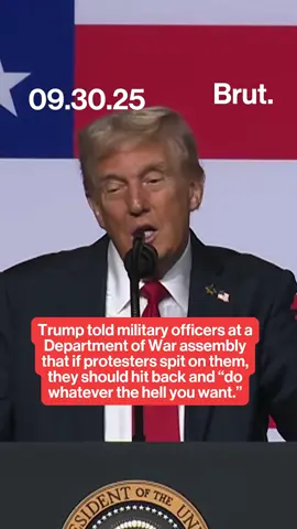 President Donald Trump told top U.S. military officers Tuesday that the country faces a “war from within” driven by crime and immigration. In his remarks at the Department of War, he added that if protesters spit on service members, they should hit back and if bricks are thrown at them, they shoud “do whatever the hell [they] want.” #trump #politics #usa #uspolitics #military