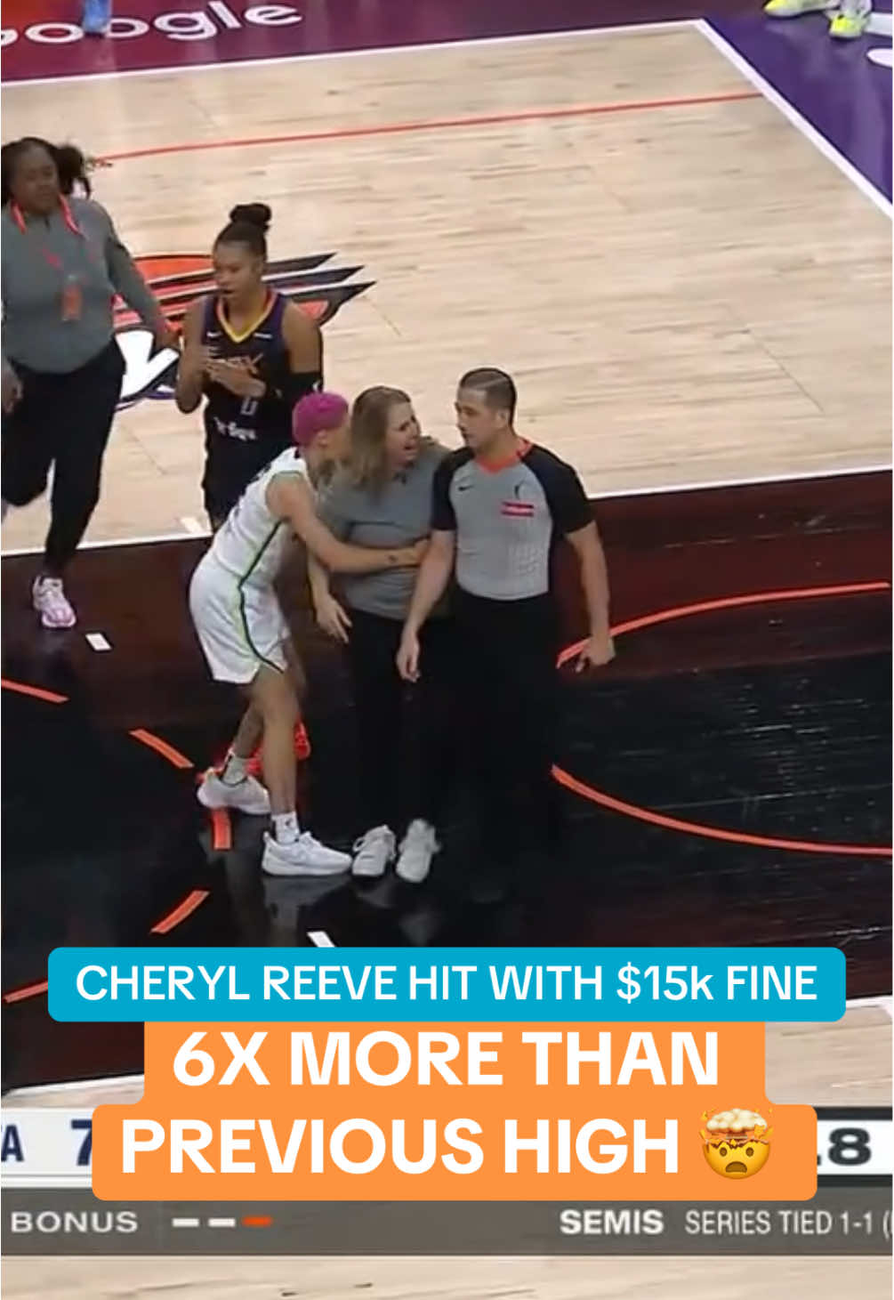 Lynx HC received the highest individual fine in WNBA history for her actions in Game 3 and her subsequent comments bashing the officiating.  Her fine tops Diana Taurasi's  2021 fine of $2,500 for making contact with an official during a game. #alyssathomas #napheesacollier #wnbaplayoffs #WNBA #basketball 