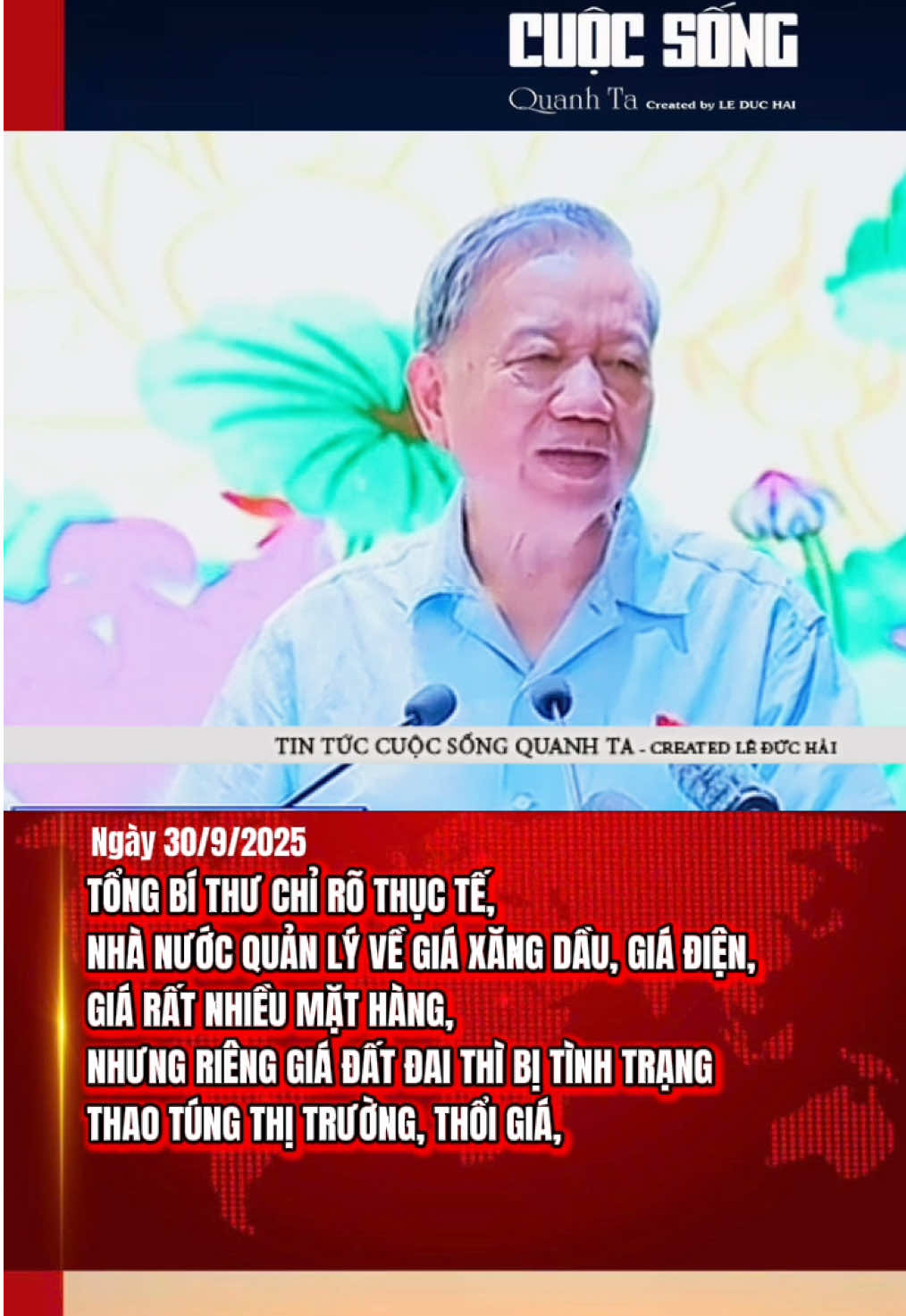 Tổng Bí thư cũng chỉ rõ thực tế, nhà nước quản lý về giá xăng dầu, giá điện, giá rất nhiều mặt hàng, nhưng riêng giá đất đai thì lại giao cho hội đồng, công ty tư vấn định giá theo thị trường. Từ đó, dẫn tới tình trạng thao túng thị trường, thổi giá, gây khó khăn cho đời sống người dân khi các mặt hàng cũng bị lên giá theo. #cuocsongquanhta #tintuc #tongbithutolam #thaotung #datdai 