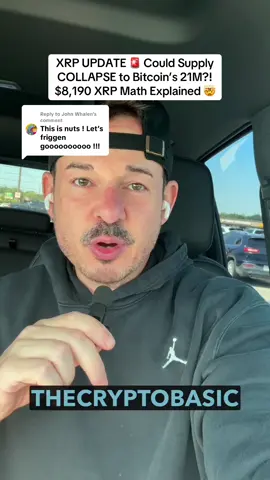 Replying to @John Whalen September 30th, 2025  XRP UPDATE 🚨 Could Supply COLLAPSE to Bitcoin’s 21M?! $8,190 XRP Math Explained 🤯 XRP UPDATE 🚨 An analyst says XRP’s tradable supply could collapse to the SAME 21M coins as Bitcoin. 🤯 People laugh at the XRP Army for “100 billion tokens” — but with escrow relocks, institutional custody, ETFs stacking, Coinbase bleeding supply, and DeFi lockups like FXRP… that number shrinks FAST. If XRP’s supply mirrors Bitcoin’s scarcity while chasing a similar market cap? We’re not talking $2 or $10 — the math points north of $8,190 per XRP. That’s just supply and demand. ⚠️ Disclaimer: Not financial, tax, or investment advice. Educational & entertainment purposes only. #x#xrpupdatex#xrpnewsx#xrpx#xrparmybitcoin