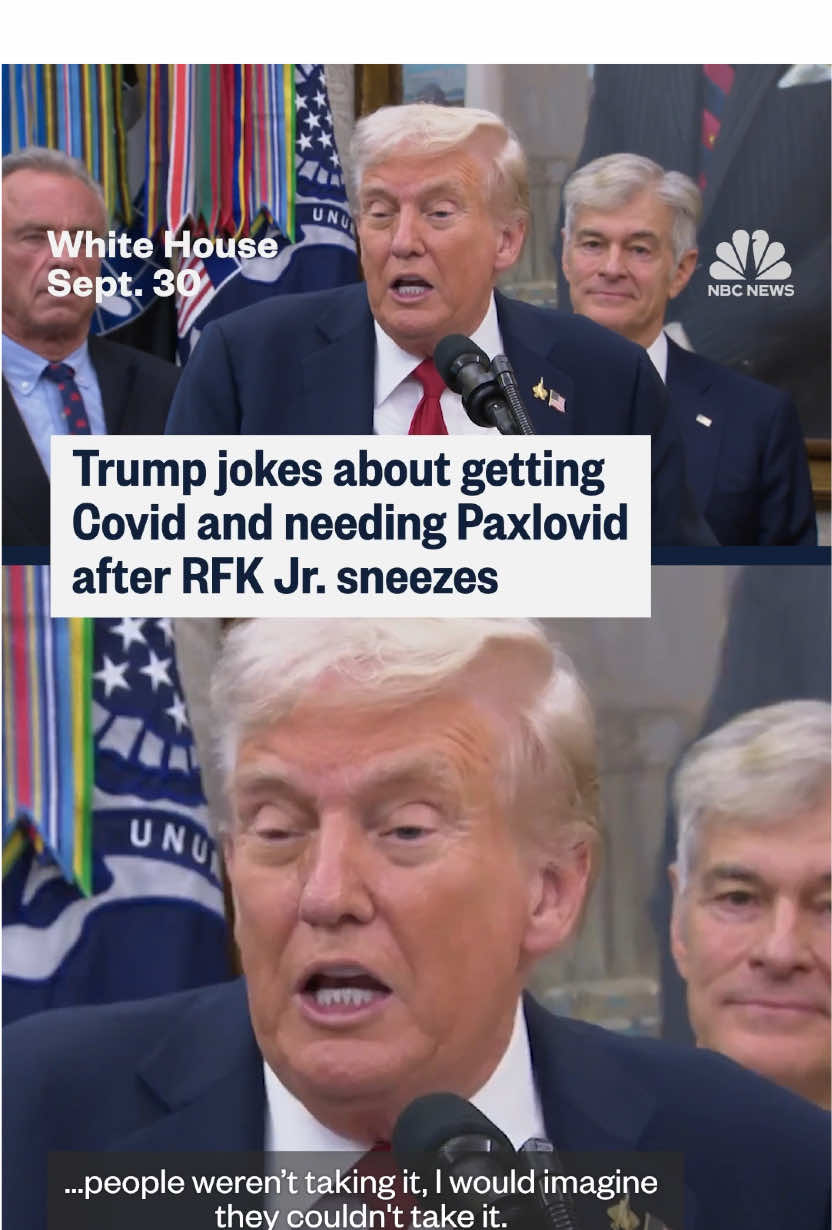 President Donald #Trump jokes about getting Covid and needing the medication Paxlovid after Robert F. #Kennedy Jr. sneezes during a #WhiteHouse event.