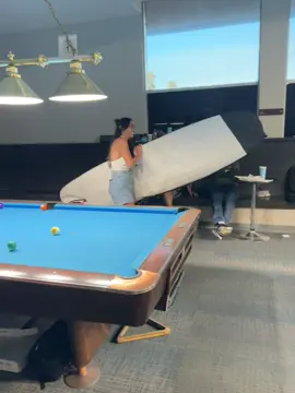 Just a girl with her surfboard at a pool hall 🤍