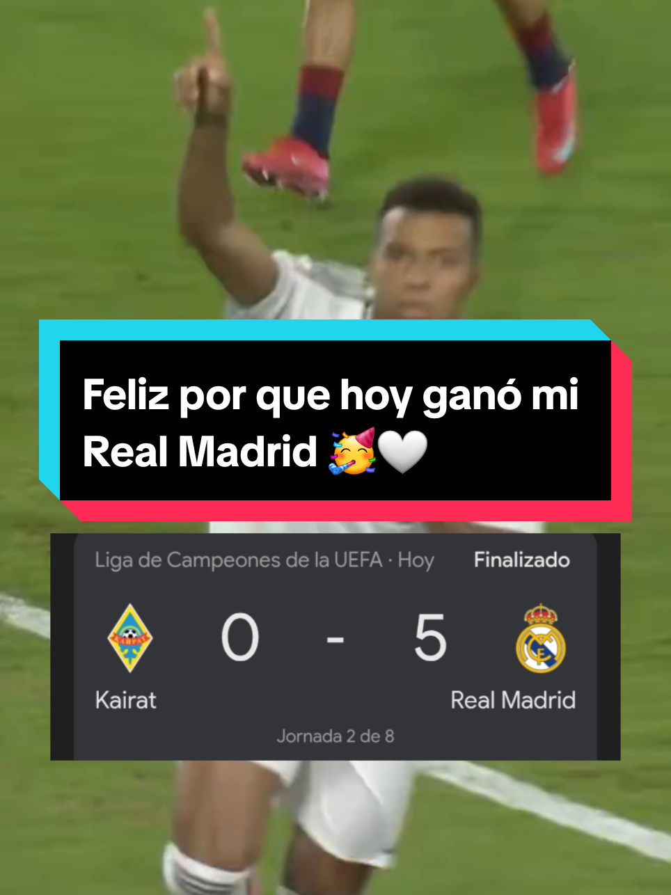 Feliz por que hoy ganó mi Real Madrid 🥳🤍. Real Madrid vs Kairat #resultado final 0-5 #victoria del #madrid #paratiiiiiiiiiiiiiiiiiiiiiiiiiiiiiii #videoviral @Real Madrid C.F. 