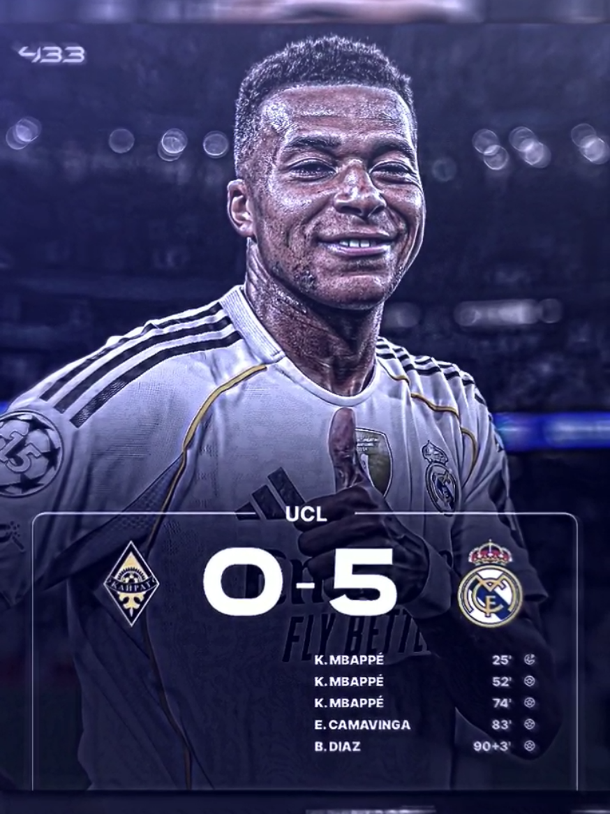 FT: real madrid 5-0 kairat, mbappe hattrik cuyy🥶🔥 #kylianmbappé #realmadrid #kairat #fyp #agsya777 