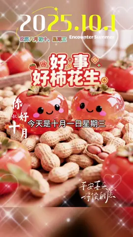 今天是10月1日星期三，愿我们的十月，平安健康！顺心如意！国泰民安。 #早安 #文案 #我的文字里有你的故事 #情感 #上推荐 