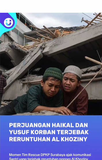 Pilu! Percakapan Tim Rescue dan Santri Tertimbun Reruntuhan Ponpes Al Khoziny. Momen dramatis saat petugas tim Rescue Dinas Pemadam Kebakaran dan Penyelamatan (DPKP) Surabaya, berhasil menjangkau dua santri yang terjebak reruntuhan bangunan Ponpes Al Khoziny, Buduran, Sidoarjo, Jawa Timur pada Senin (29/9/2025). Dalam suasana tegang di tengah celah-celah runtuhan yang sempit, tim rescue berusaha menjalin komunikasi dengan kedua santri yang bernama Yusuf dan Haikal itu. Petugas DPKP, Aziz mencoba menenangkan kedua korban dan menyampaikan bahwa tim penyelamat sedang bekerja keras untuk secepatnya mengevakuasi mereka. Dari balik reruntuhan, korban masih bisa menjawab pertanyaan petugas dengan suara lirih. Dinas Pemadam Kebakaran Dan Penyelamatan (DPKP) dan Badan Penanggulangan Bencana Daerah (BPBD) Kota Surabaya mengerahkan satu unit kendaraan Heavy Duty Rescue tidak lama setelah kejadian runtuhnya bangunan musala Pondok Pesantren (Ponpes) Al Khoziny pada Senin (29/9/25) sore. #Ponpes #Alkhoziny #Sidoarjo #Roboh #Ambruk 