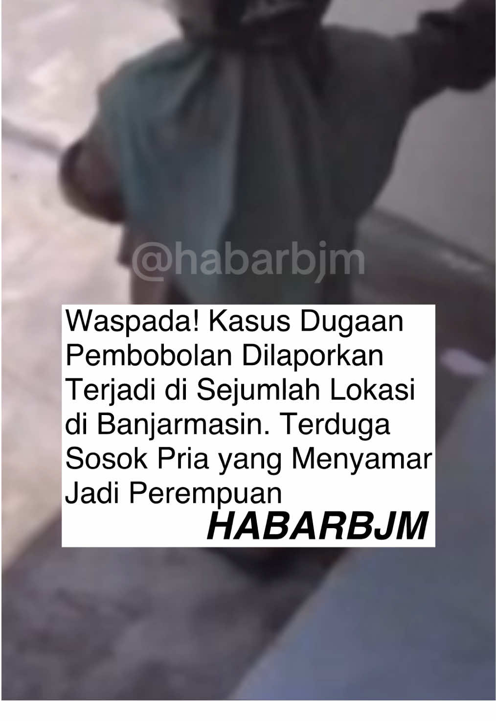 Warga Kota Banjarmasin, Kalimantan Selatan patut waspada dengan kasus dugaan pembobolan rumah yang terjadi akhir-akhir ini. Selain di Jalan AMD Komplek Dsunny Pemurus Dalam, kasus serupa juga dilaporkan di Sungai Andai. Berdasarkan tangkapan CCTV, terduga pelaku diduga merupakan orang yang sama dengan mengenakan jilbab dan pakaian layaknya wanita. Modus yang dilakukan dengan mengetok pintu dan memanggil pemilik rumah, untuk memastikan kondisi rumah dalam keadaaan kosong sebelum kemudian dicongkel paksa.