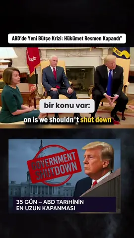 ABD Ekonomisinde Yeni Tehlike:  kapanma krizi ABD’de devletin çalışabilmesi için her yıl bütçe çıkması gerekir. Bütçe, Kongre’de (Temsilciler Meclisi ve Senato) kabul edilir, sonra Başkan imzalar. Eğer taraflar kavga eder ve anlaşamazsa, devletin parası tükenir. Bu olaya “government shutdown” yani hükümet kapanması denir. Kapanınca: 	•	Polis, ordu, hastane gibi zorunlu hizmetler devam eder. 	•	Ama parklar, müzeler, pasaport işlemleri, vize ofisleri gibi birçok kurum kapanır. 	•	Yüzbinlerce devlet çalışanı maaşını alamaz, izne çıkarılır. 2025’te olan: Kongre yine bütçede anlaşamadı. Demokratlar ve Cumhuriyetçiler birbirini suçluyor. Bu yüzden ABD hükümeti resmen kapandı. Yaklaşık 750 bin kişi işsiz kalmasa bile maaşsız izne gönderilecek. Ekonomiye de milyarlarca dolar zarar bekleniyor. •	#GovernmentShutdown 	•	#Trump 	•	#USPolitics 	•	#MeksikaDuvarı 	•	#ABD 	•	 	•	 	•	 	•	  