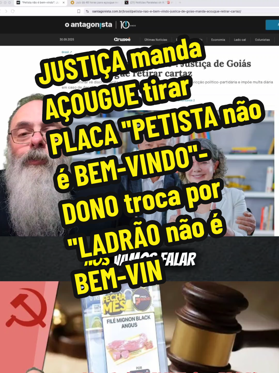 JUSTIÇA manda AÇOUGUE tirar PLACA ''PETISTA não é BEM-VINDO''- DONO troca por ''LADRÃ0 não é BEM-VINDO''. #política #xandao #Lula #bolsonaro #ancapsu 
