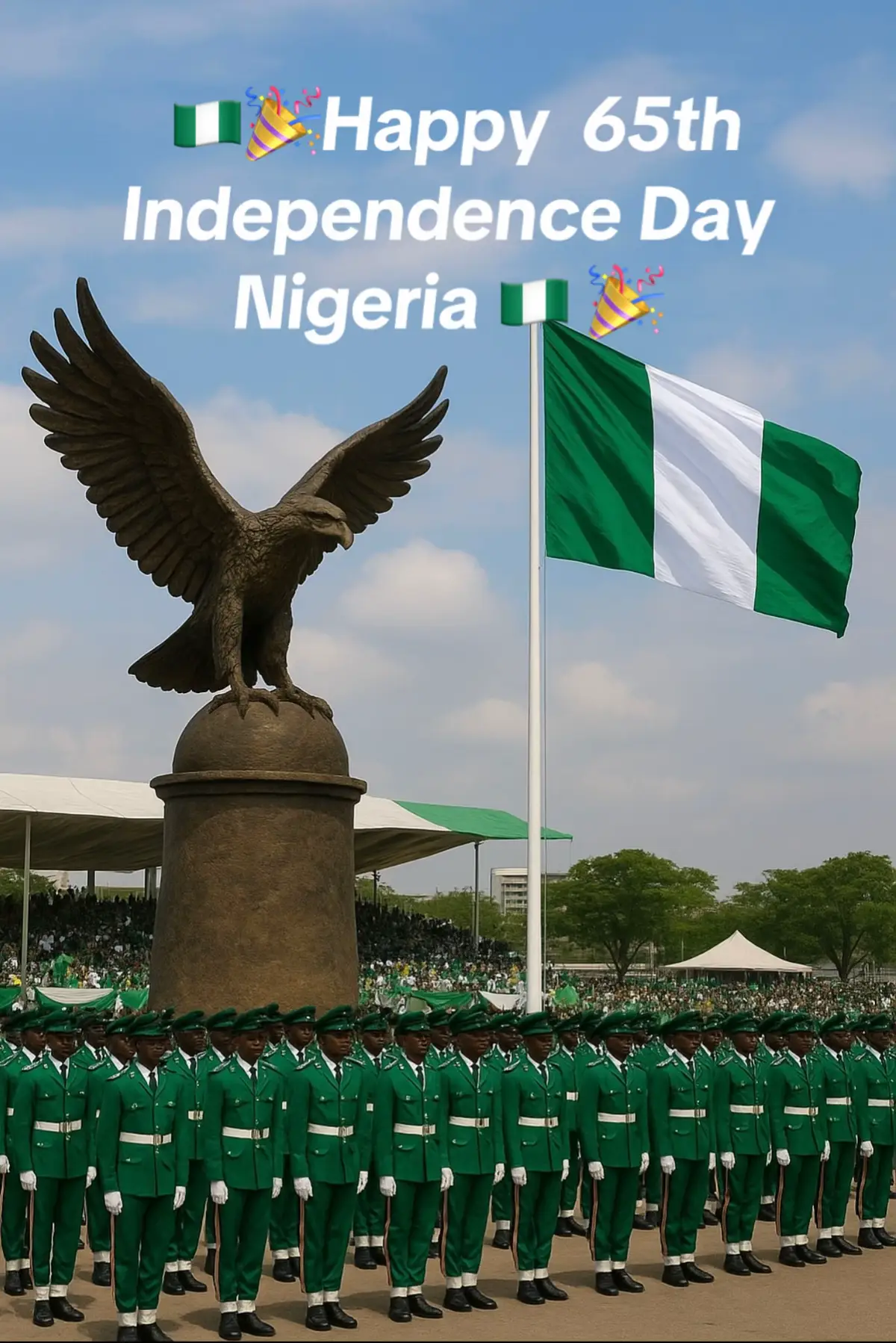 Today we celebrate Nigeria’s Independence Day. On the 1st of October 1960, our country broke free from British colonial rule and the Green-White-Green flag was raised for the very first time. That moment marked the birth of the Giant of Africa — a nation of over 200 million people, 36 states and one Federal Capital Territory, Abuja, with more than 250 ethnic groups and over 500 languages, united as one people. This day is important because it reminds us of the sacrifices of our heroes, the power of unity, and the strength of resilience. It is a day to celebrate our music that now moves the whole world, from Fela Kuti’s Afrobeat to today’s Afrobeats with Wizkid, Burna Boy, Davido, Tiwa Savage, Rema, Asake, and more. It is a day to celebrate our food — Jollof rice, Suya, Egusi with pounded yam, Moi moi, Pepper soup — flavors that speak of our joy and togetherness. It is a day to celebrate our culture — the Igbo masquerades, Yoruba drums, Hausa Durbar festivals, Nollywood films, Ankara fashion, gele, agbada, isiagu — all symbols of our rich identity. Today we remember that Nigerians are everywhere in the world, shining in music, sports, medicine, technology, arts, and business. No matter the challenge, we rise. Because Naija no dey carry last. For 65 years we have stood as one nation, strong, proud, and unshakable. Today, we honor our past, we celebrate our present, and we look forward with hope to a greater future. 💚🤍💚 Happy Independence Day Nigeria! 🦅 #nigerianmovie#giantofafrica🇳🇬🇳🇬👍#foryoupage❤️❤️#nigeriaindependence  #nigeriamusic 🇳🇬🎉