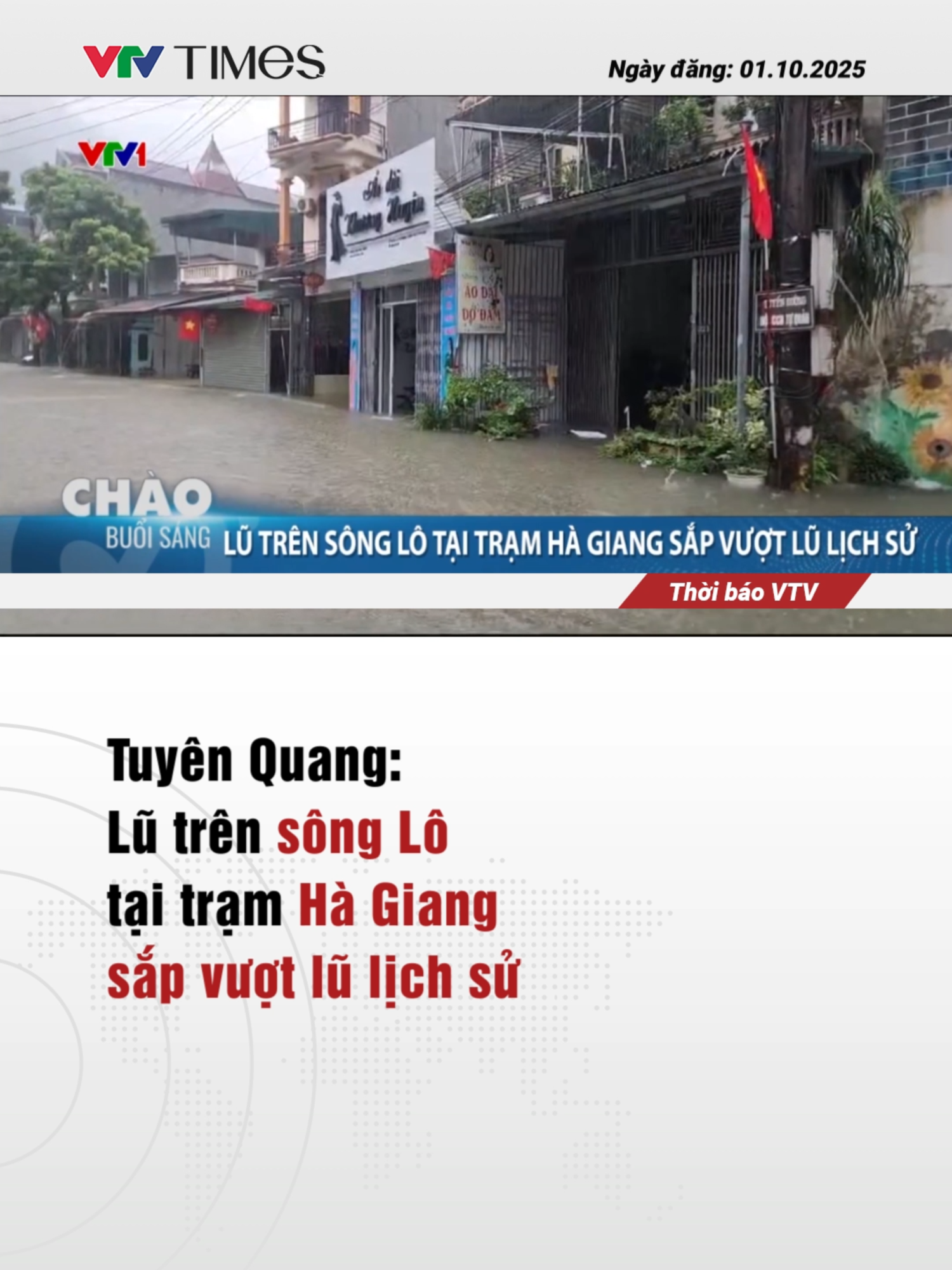 Lũ trên sông Lô tại trạm Hà Giang (Tuyên Quang) đang lên nhanh, có khả năng sẽ vượt mức lũ lịch sử. Từ đêm qua đến sáng nay (1/10), địa bàn Tuyên Quang ghi nhận mưa to 90 - 100mm, khiến mực nước sông Lô dâng vượt báo động 3 gần 3m. Nhiều khu vực mất điện, đồ đạc của người dân bị nước cuốn trôi ra sông. ##tiktoknews #vtvtimes #baoso10 #tuyenquang #songlo