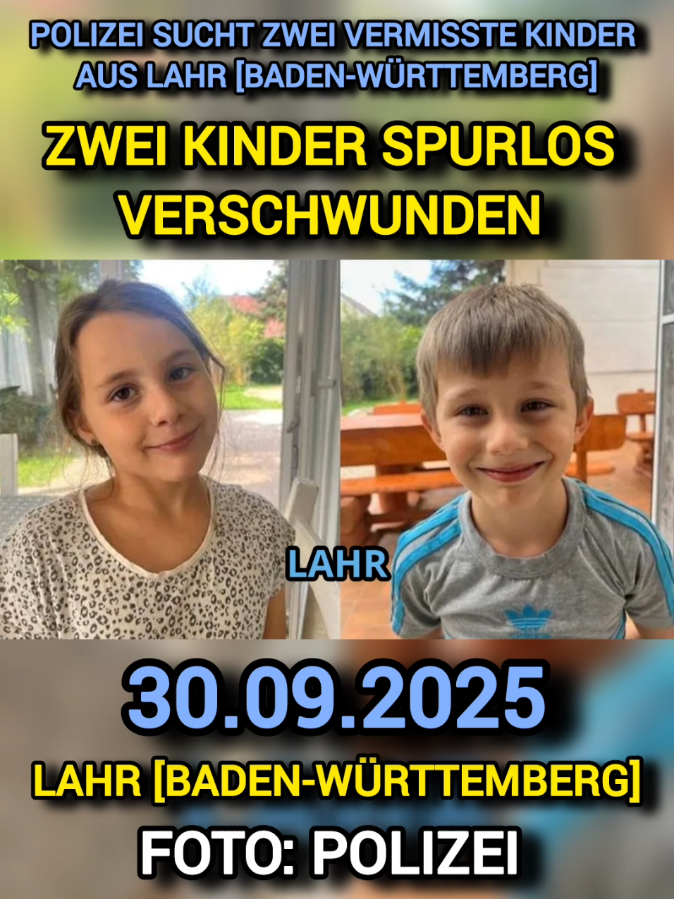 Polizei sucht zwei vermisste Kinder aus Lahr! #polizei