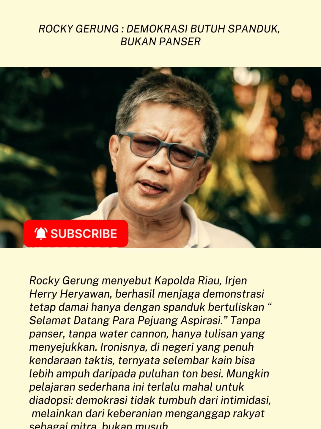 Rocky Gerung : Demokrasi Butuh Spanduk, Bukan Panser