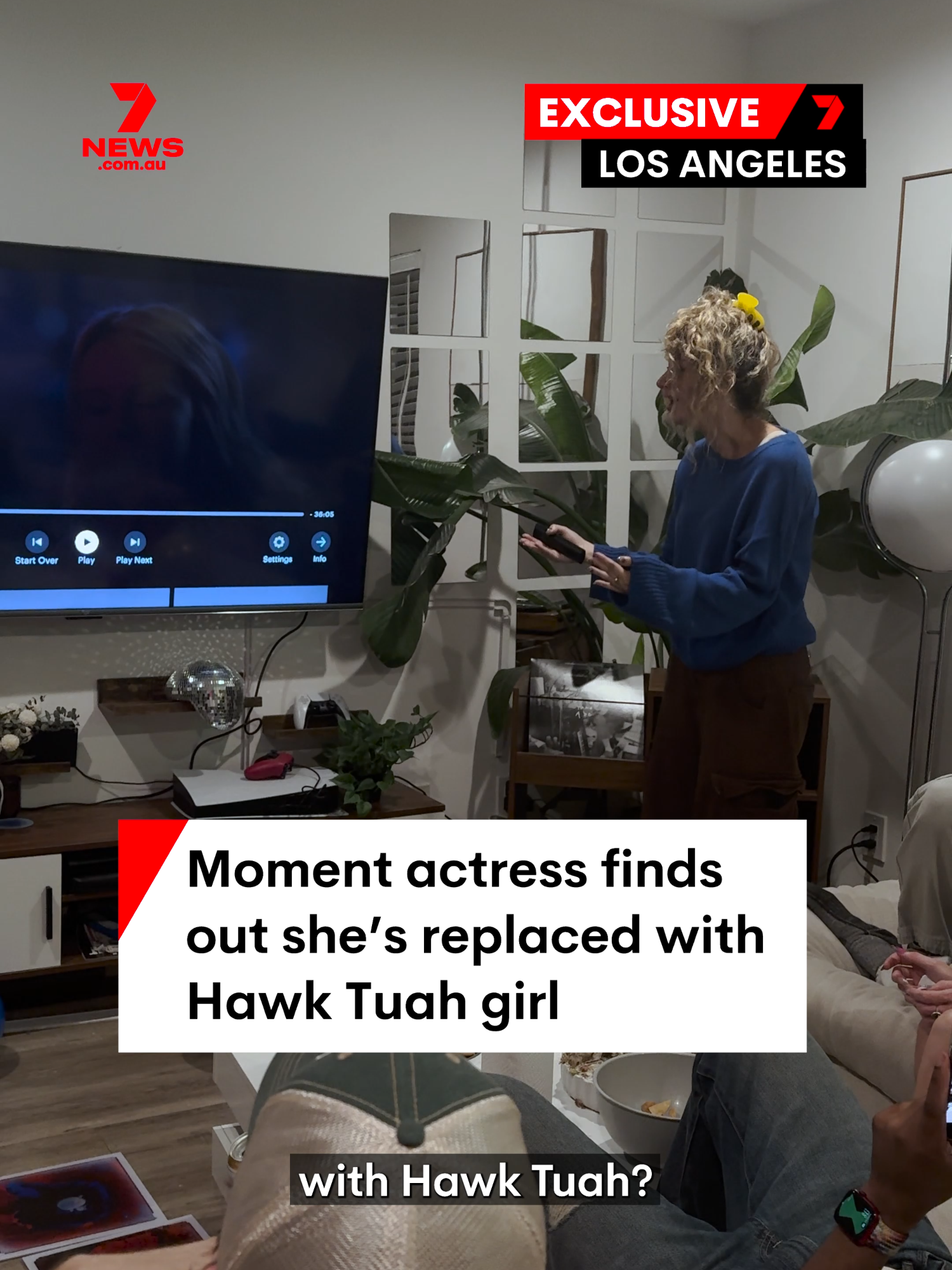 Footage has emerged of actress Brittney Rae Carrera finding out she was replaced in Glen Powell's new series Chad Powers with Haliey Wech, the 'Hawk Tuah' girl. Sources exclusively told 7NEWS the recasting came following Carrera having 