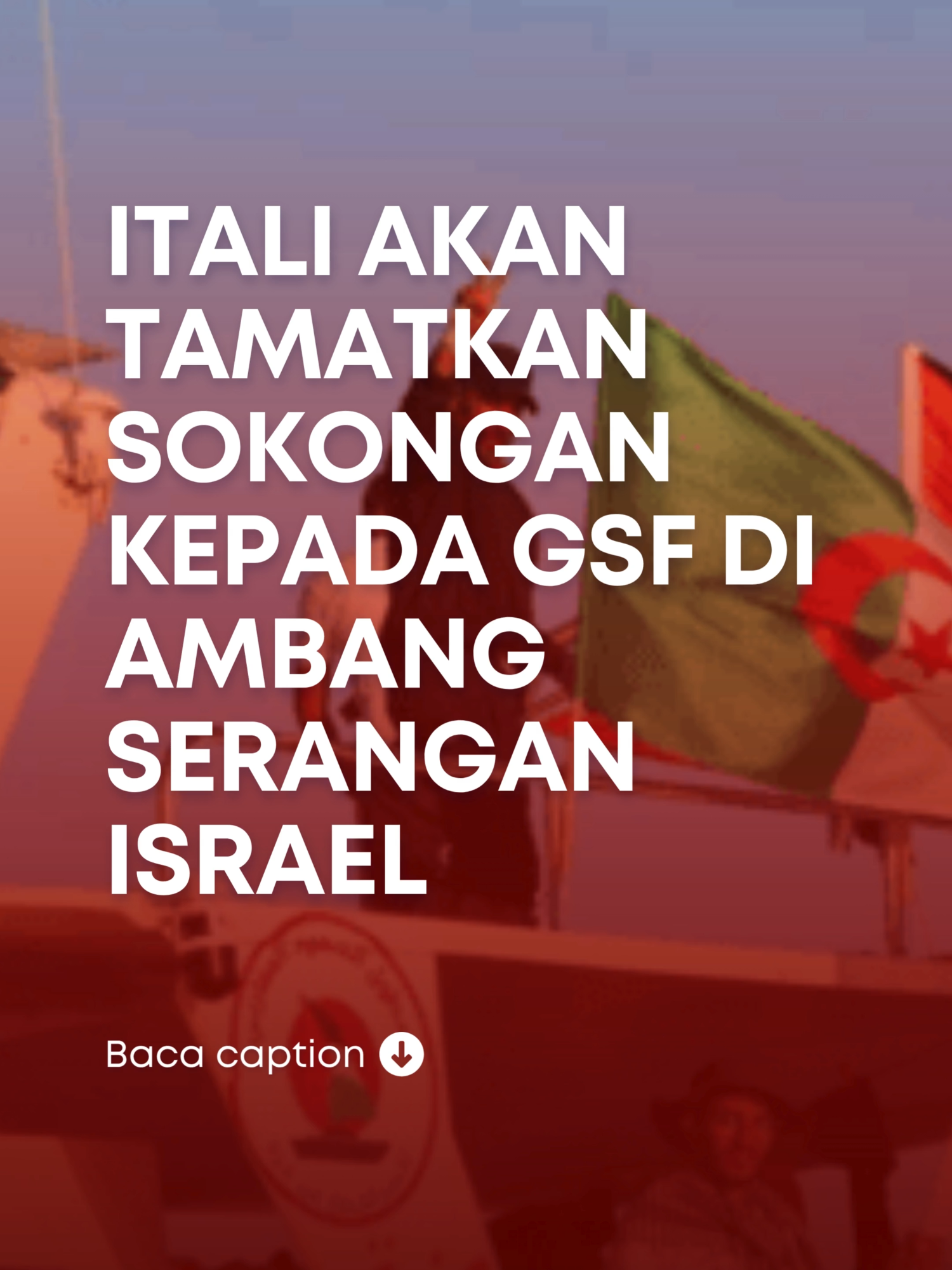 ROM: Kapal tentera Itali akan berhenti mengiringi armada antarabangsa Global Sumud Flotila (GSF) yang cuba menghantar bantuan ke Gaza, menyebabkan aktivis terdedah kepada tindakan tentera Israel. Memetik laporan Reuters menerusi Berita Harian, GSF, yang merangkumi lebih 40 bot awam dengan lebih 500 orang termasuk ahli Parlimen, peguam dan aktivis iklim Sweden, Greta Thunberg, bertujuan memecahkan sekatan Israel ke atas kawasan Palestin. Sebaik sahaja konvoi itu sampai dalam jarak 150 batu nautika (278 kilometer) dari garis pantai Gaza, kapal frigat Itali yang mengiringinya akan berhenti, kata kementerian pertahanan Itali dalam satu kenyataan. Itali telah menggesa anggota flotila menerima cadangan bertolak ansur untuk meninggalkan bantuan di pelabuhan Cyprus dan mengelakkan konfrontasi dengan tentera Israel, namun wakil GSF berulang kali menolak tawaran itu. “Kami katakan sekali lagi, armada ini akan terus berlayar. Tentera laut Itali tidak akan menggagalkan misi ini. Tuntutan kemanusiaan untuk memecahkan sekatan tidak boleh dibawa pulang ke pelabuhan,” kata GSF dalam satu kenyataan. Itali dan Sepanyol mengerahkan kapal tentera laut minggu lalu untuk membantu flotila itu, selepas ia diserang oleh dron yang bersenjatakan bom tangan dan bahan perengsa di perairan antarabangsa di luar Greece, tanpa sebarang campur tangan ketenteraan. Israel tidak menjawab tuduhan flotila yang mendakwa mereka bertanggung jawab atas serangan minggu lalu, tetapi ia telah berikrar untuk menggunakan apa-apa cara untuk menghalang bot itu daripada sampai ke Gaza. Tentera Israel memberi alasan bahawa sekatannya adalah sah dan menjadi sebahagian daripada perangnya terhadap Hamas. Jurucakap Itali untuk GSF, Maria Elena Delia, berkata aktivis sedang bersiap sedia untuk satu lagi mogok dalam beberapa jam akan datang. “Israel mungkin akan menyerang kami malam ini, kerana semua isyarat menunjukkan perkara ini berlaku,” katanya dalam video di Instagram. Menteri Pertahanan Itali Guido Crosetto berkata beliau menjangkakan bot flotila akan dipintas di laut terbuka dan aktivis akan ditahan. Perdana Menteri Itali, Giorgia Meloni menggesa armada itu berhenti, dengan mengatakan bahawa misi bantuan itu boleh menjejaskan harapan untuk keamanan berdasarkan Pelan Damai 20 perkara oleh Presiden Amerika Syarikat (AS), Donald Trump. – REUTERS, BH Online – IMedikel TV