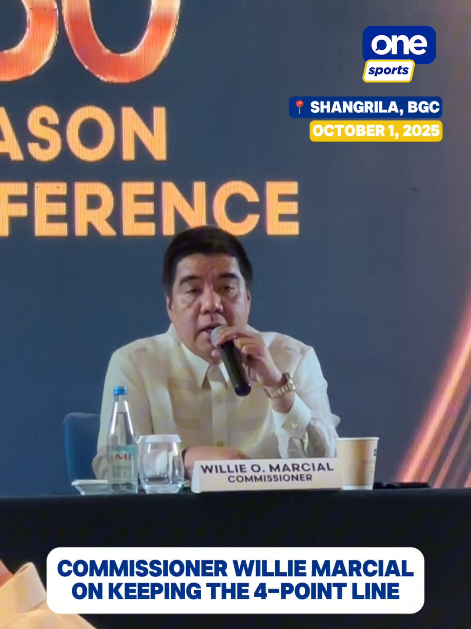 ‘AS LONG AS AKO ‘YUNG COMMISSIONER, STAY ‘YUNG 4-POINT LINE’  Commissioner Willie Marcial says the four-point line in the PBA will still be used in Season 50, sharing that other local and international leagues have been inquiring to adapt the innovation. | via Gillian Trinidad/One Sports #PBA50 #PBASolid