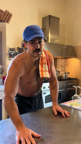 Making the boys breakfast in Italy
