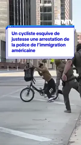Un cycliste esquive de justesse une arrestation de la police de l’immigration américaine  #usa #etatsunis #ice #sinformersurtiktok 