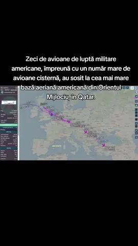 Zeci de #avioane de luptă militare americane, împreună cu un număr mare de avioane cisternă, au sosit la cea mai mare #bază #aeriană americană din Orientul Mijlociu, în #Qatar .