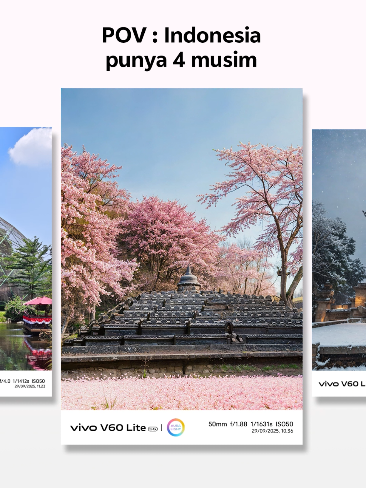 Day 1 cobain AI Four-Seasons dari vivo V60 Lite😍 Seru banget ganti vibes foto jadi musim panas, musim semi, musim gugur, sampai musim dingin. Jadi makin gak sabar kan cobain AI Four-seasons di vivo V60 Lite?!  Gaya On Game On!