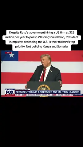 Despite Ruto's government hiring a US firm at 325 million per year to polish Kenya - US relation, President Trump says defending the U.S. is their military’s top priority. Not policing Kenya and Somalia  #kenya #usa #relations #shujaahumphrey