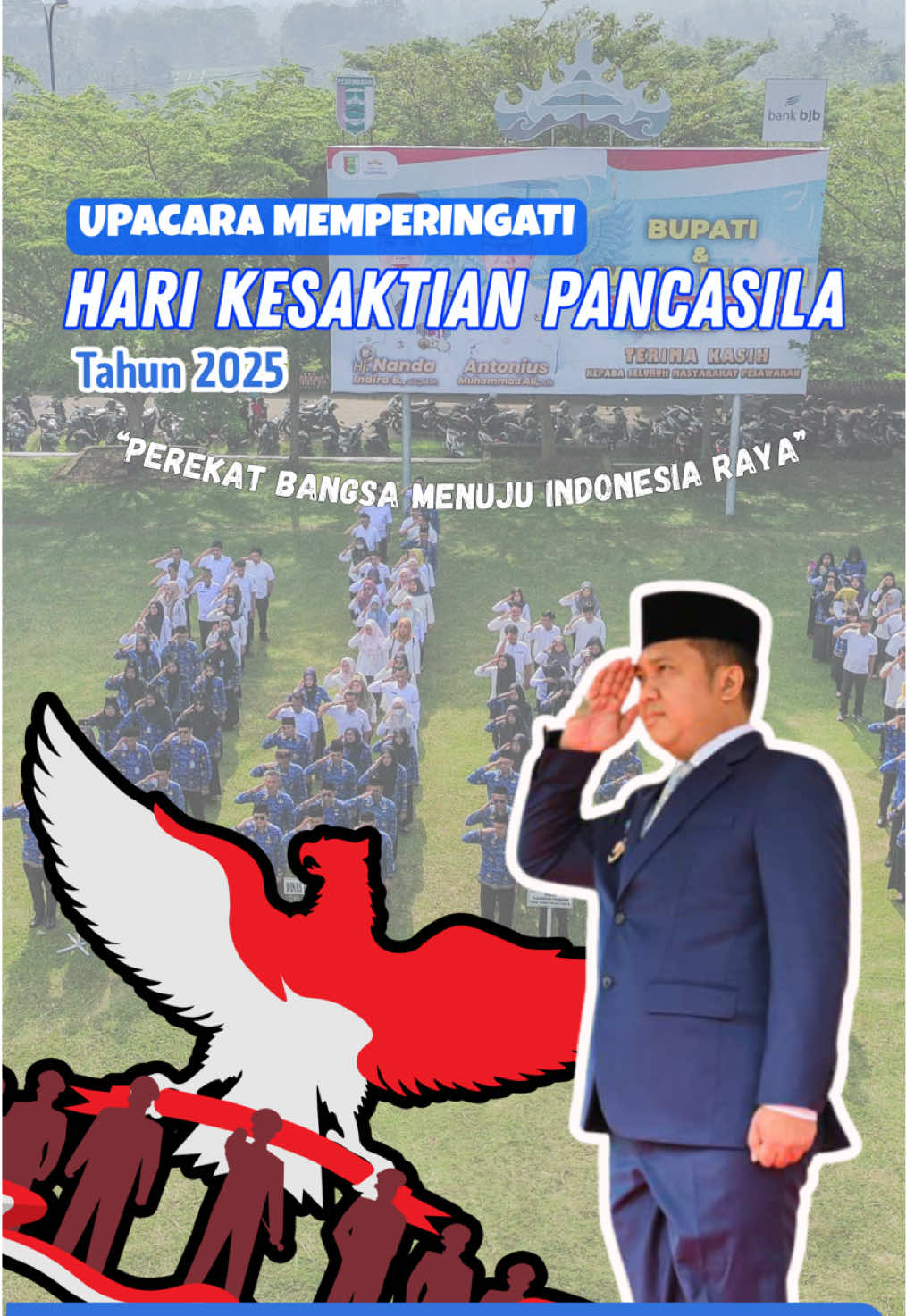 Wakil Bupati Pesawaran Antonius Muhammad Ali, S.H bertindak sebagai inspektur upacara pada Upacara Peringatan Hari Kesaktian Pancasila yang digelar di Lapangan Pemkab Pesawaran, Rabu (01/10/2025) Dengan mengusung tema “Pancasila Perekat Bangsa Menuju Indonesia Raya”, peringatan ini menjadi momentum untuk meneguhkan kembali semangat persatuan dan gotong royong dalam kehidupan berbangsa dan bernegara. Mari kita jadikan Pancasila sebagai pedoman dalam berkarya dan bermasyarakat, demi Pesawaran yang maju dan Indonesia yang jaya.  #AndanJejama  #Pesawaran #NandaIndira #AntoniusMuhammadAli #NandaAnton