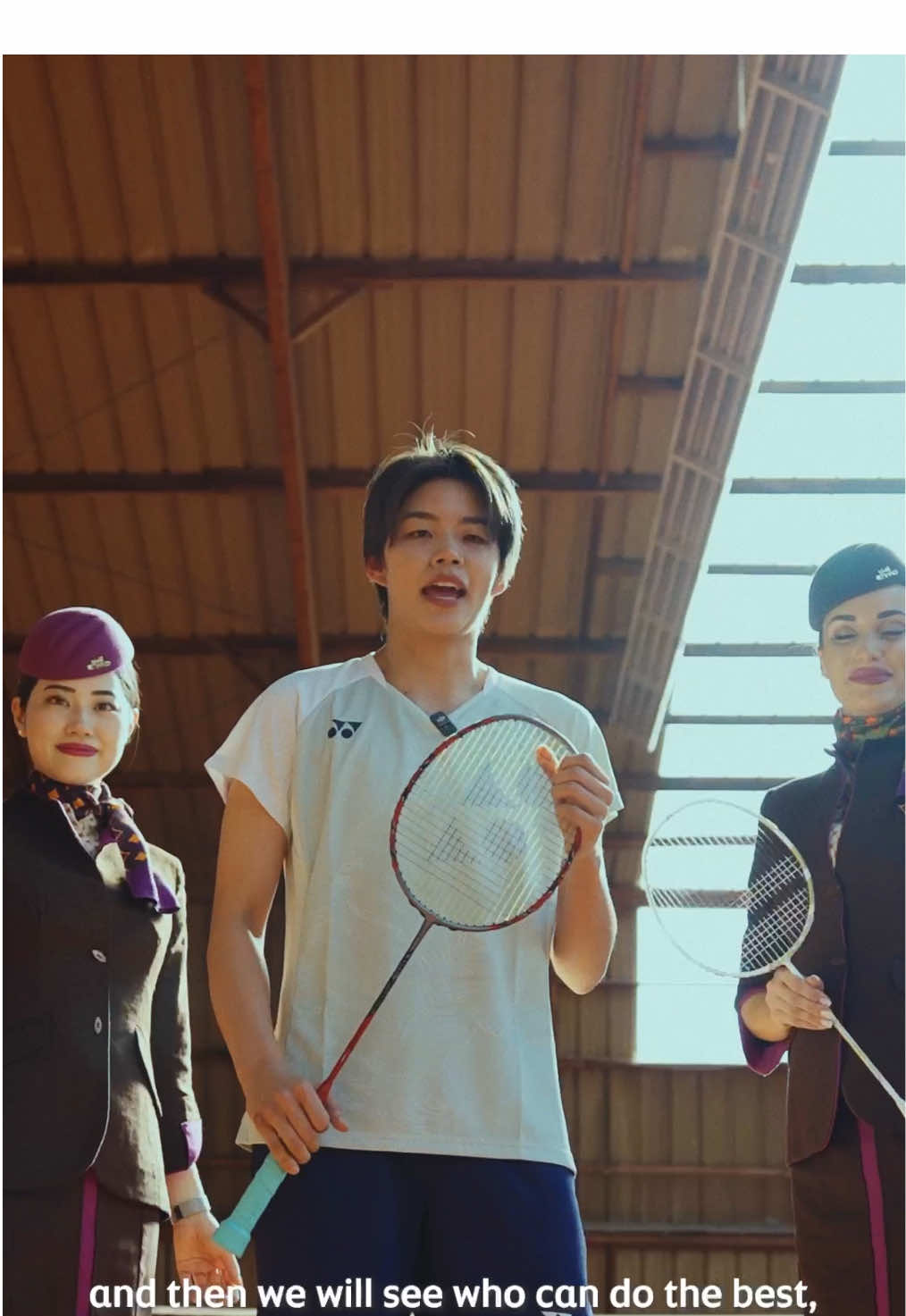 Popor Sapsiree took a break from the court to teach our crew some badminton moves, then challenged them to see who could land a point against a world champ. Spoiler: she’s good. Real good. #badminton 